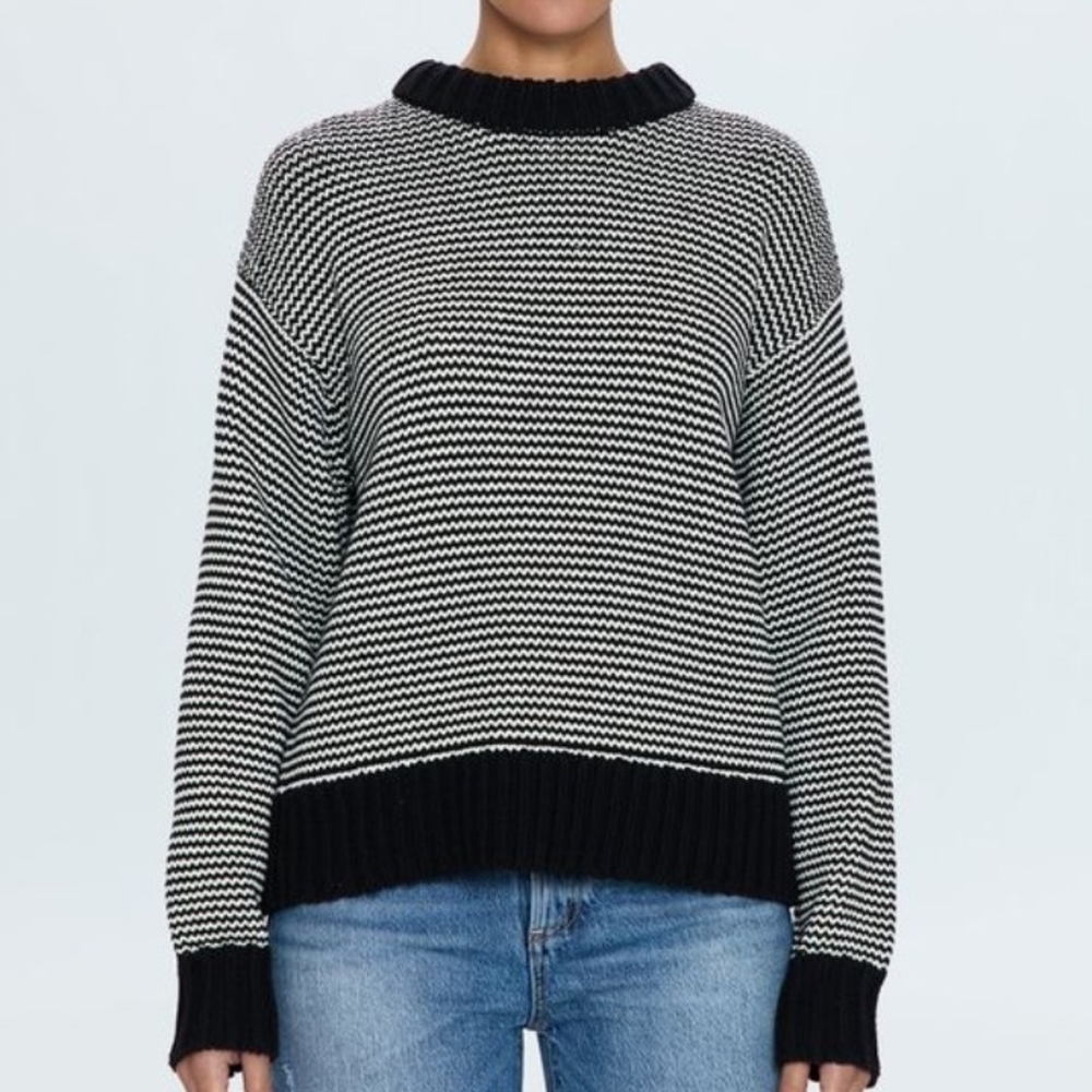 Pistola Black and White Striped Turtleneck Sweater Size XL